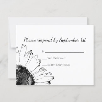Black White Sunflower Wedding RSVP Response Card