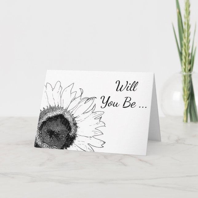 Black White Sunflower Will You Be My Bridesmaid Invitation (Front)