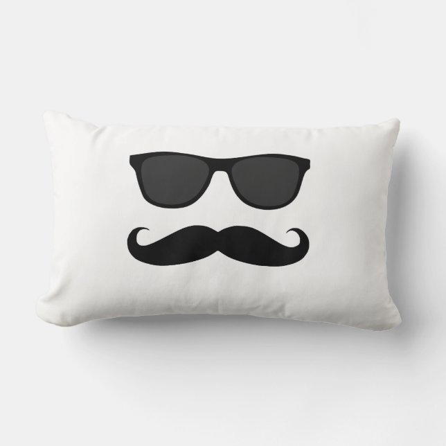 Black White Sunglasses and Moustache Lumbar Pillow (Front)