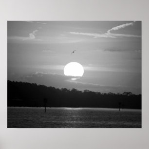 Black & White Sunset on the Bay Horizontal 16x20 Poster