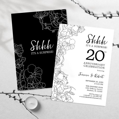 Black White Surprise 20th Anniversary Invitation