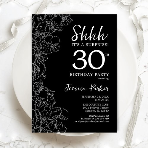 Black White Surprise 30th Birthday Invitation