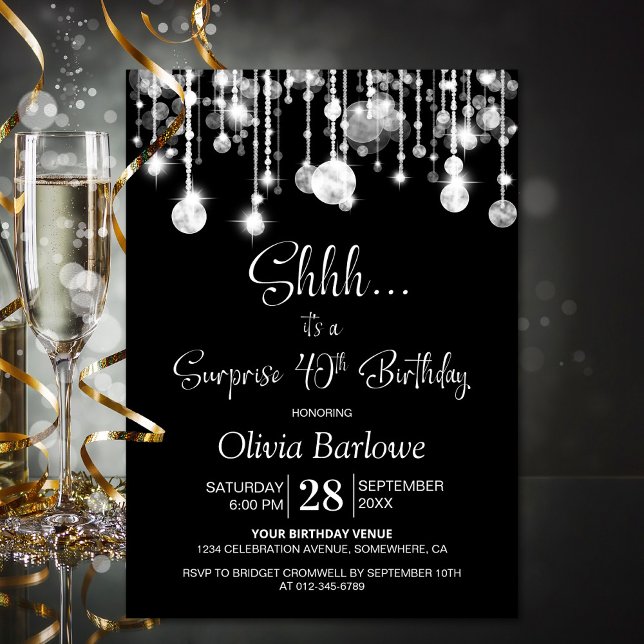 Black White Surprise 40th Birthday Party Invitation (Creator Uploaded)
