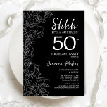 Black White Surprise 50th Birthday Invitation<br><div class="desc">Black White Surprise 50th Birthday Invitation. Minimalist modern feminine design features botanical accents and typography script font. Simple floral invite card perfect for a stylish female surprise bday celebration. Printed Zazzle invitations or instant download digital printable template.</div>