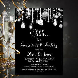 Black White Surprise 50th Birthday Party Invitation