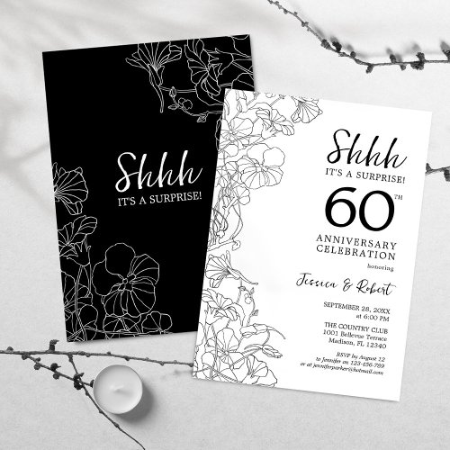 Black White Surprise 60th Anniversary Invitation