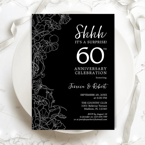 Black White Surprise 60th Anniversary Invitation