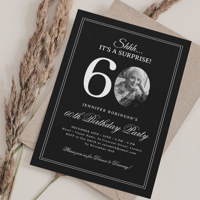 Black + White | Surprise 60th Birthday Party Invitation (Black + White | Surprise 60th Birthday Party Invitation)