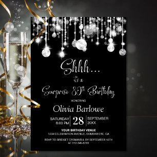 Black White Surprise 80th Birthday Party Invitation