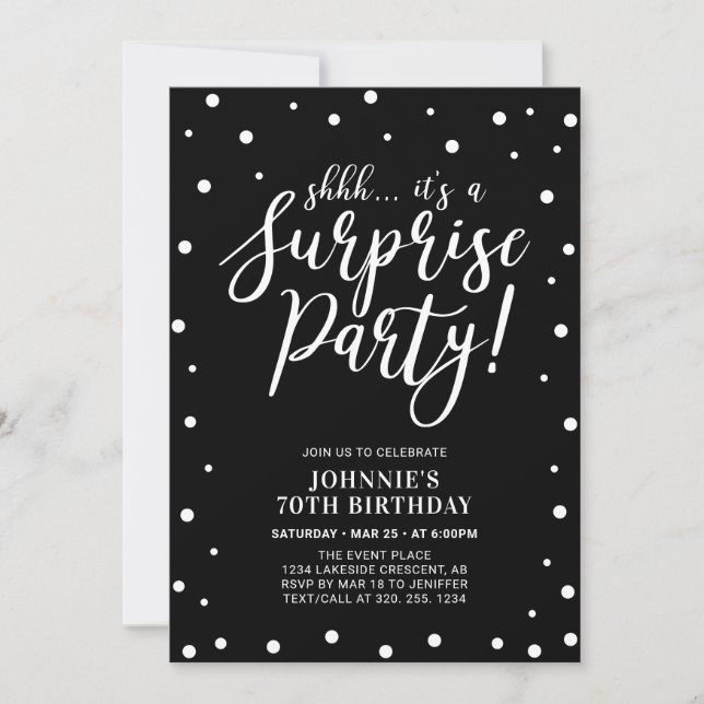Black & White | Surprise Adult Birthday Party Invitation (Front)