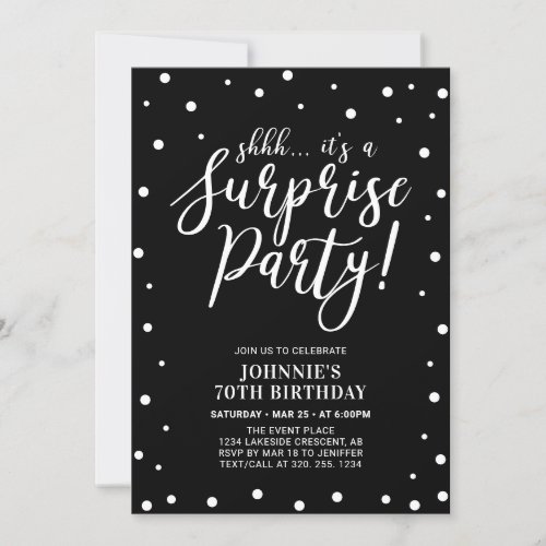 Black  White  Surprise Adult Birthday Party Invitation