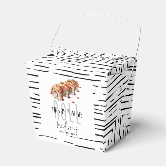 Black White Sushi Adult Birthday Favor Boxes (Front Side)