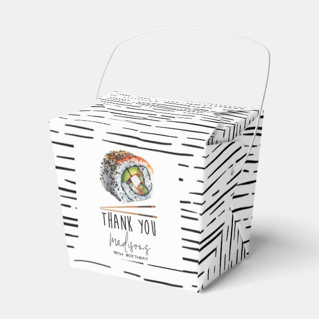 Black White Sushi Adult Birthday Favor Boxes (Front Side)