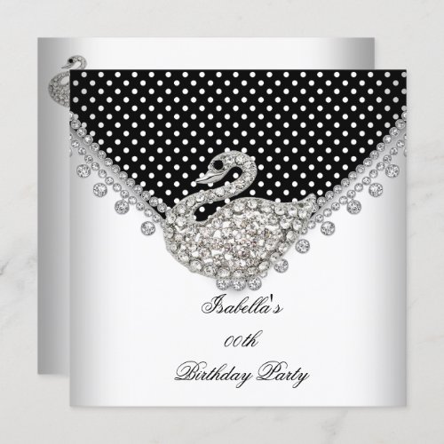 Black White Swan Elegant Birthday Party Invitation