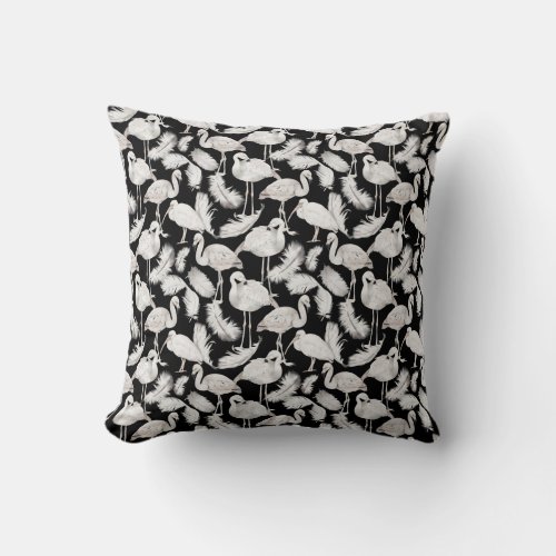 Black White Swan Feathers Pattern Elegant Stylish  Throw Pillow