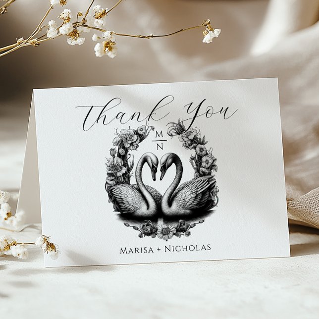 Black & White Swan Lake Wedding Thank You Card (Elegant Wedding Thank You Card)