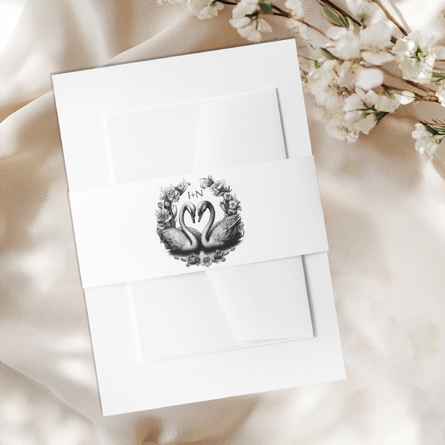 Black & White Swan Wedding Belly Band | Monogram  (Elegant Wedding Crest Band)
