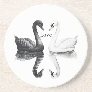 Black White Swans Birds Reflection Coaster