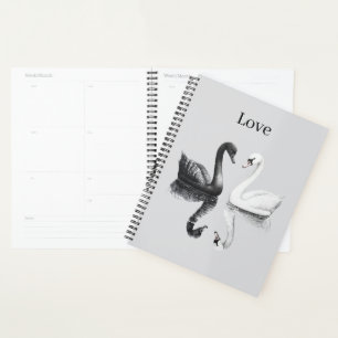 Black White Swans Birds Reflection Love Planner