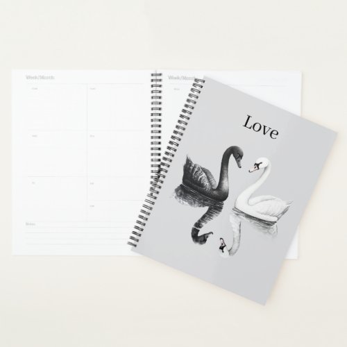 Black White Swans Birds Reflection Love Planner
