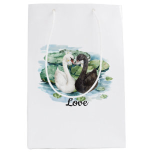 Black White Swans Water Lilies Bridal Shower Medium Gift Bag