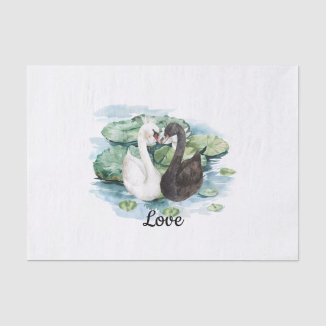 Black White Swans Water Lilies Bridal Shower Tissue Paper (Front)
