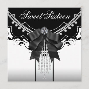 Black White Sweet Sixteen Party Invitations