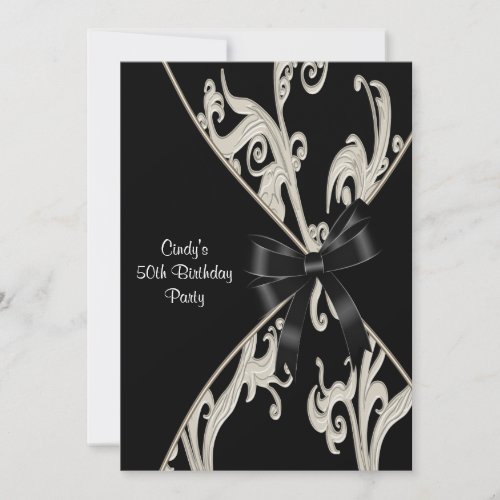 Black White Swirl 50th Birthday Party Invitation