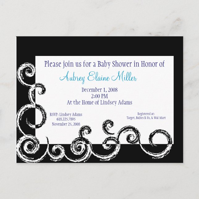 Black & White Swirl Baby Shower Invitation (Front)