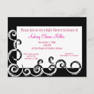 Black & White Swirl Baby Shower Invitation Postcard