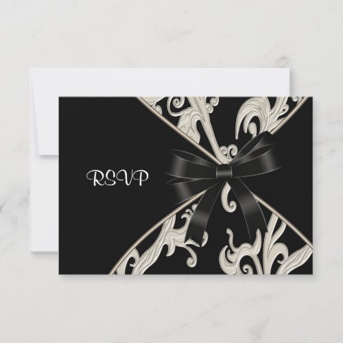 Black White Swirl Birthday Party SVP Invite