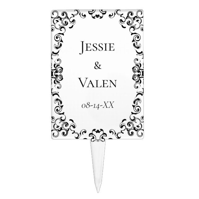 Black & White Swirl Gothic Wedding Cake Topper (Front)