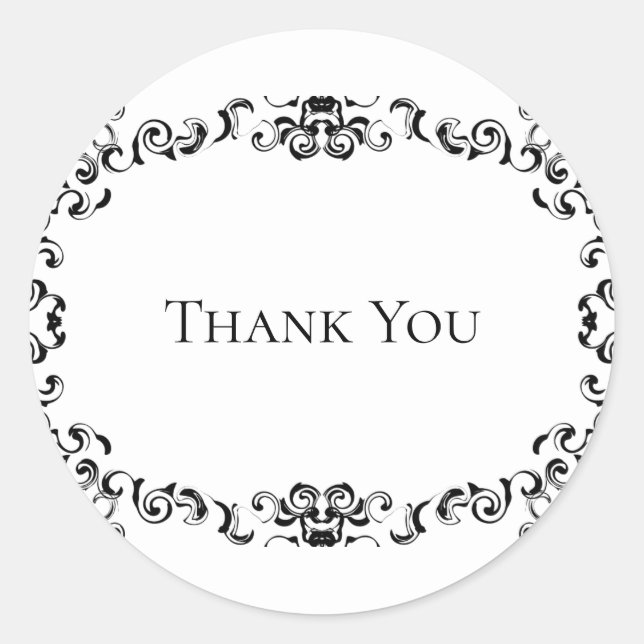 Black & White Swirl Gothic Wedding Classic Round Sticker (Front)
