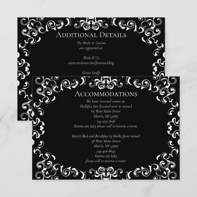Black & White Swirl Gothic Wedding Enclosure Card (Front/Back)