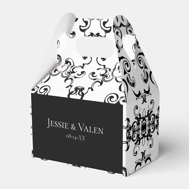 Black & White Swirl Gothic Wedding Favor Boxes (Front Side)