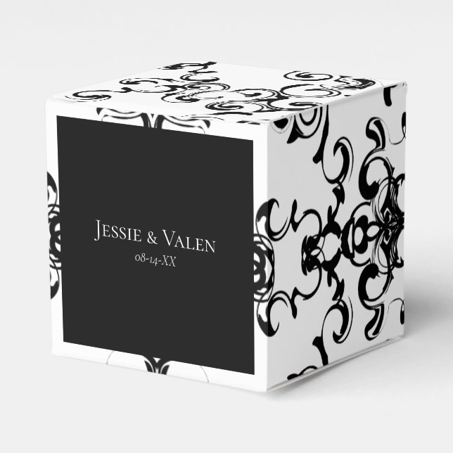 Black & White Swirl Gothic Wedding Favor Boxes (Front Side)