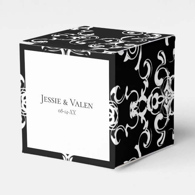 Black & White Swirl Gothic Wedding Favor Boxes (Front Side)