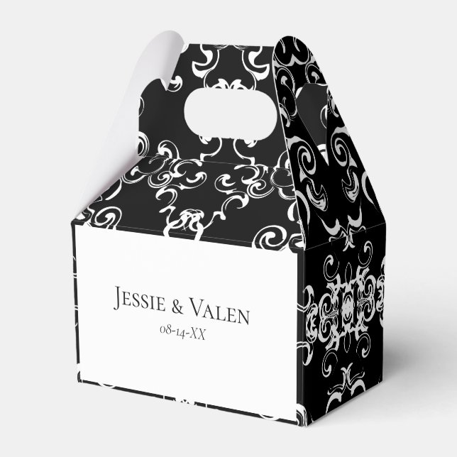 Black & White Swirl Gothic Wedding Favor Boxes (Front Side)