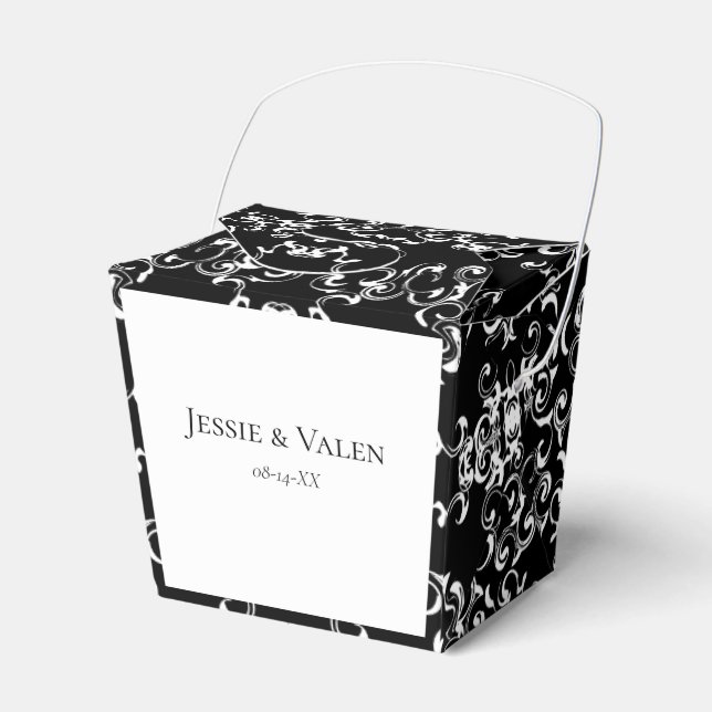Black & White Swirl Gothic Wedding Favor Boxes (Front Side)