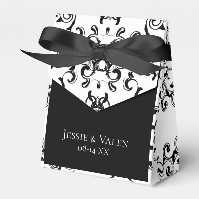 Black & White Swirl Gothic Wedding Favor Boxes (Front Side)