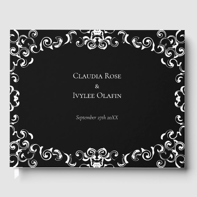 Black & White Swirl Gothic Wedding Guest Book (Front)