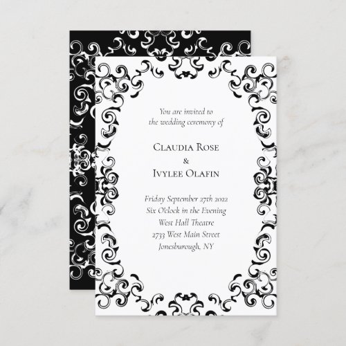Black  White Swirl Gothic Wedding Invitation