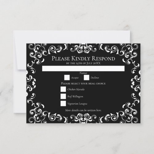 Black  White Swirl Gothic Wedding Invitation