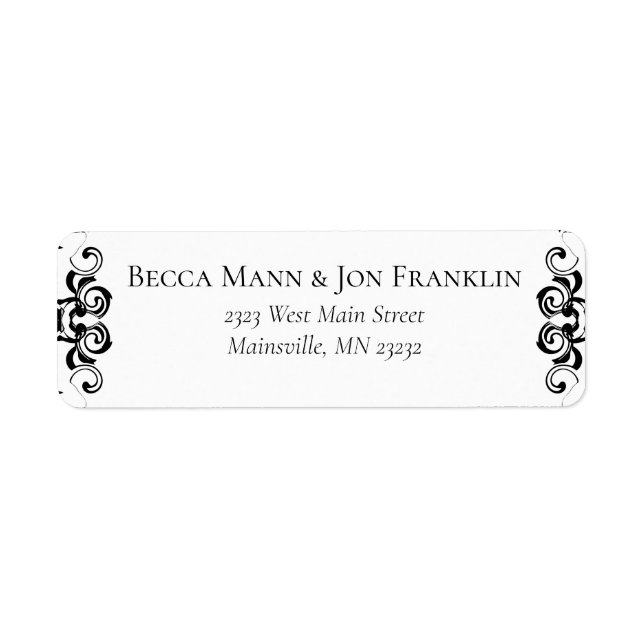 Black & White Swirl Gothic Wedding Label (Front)