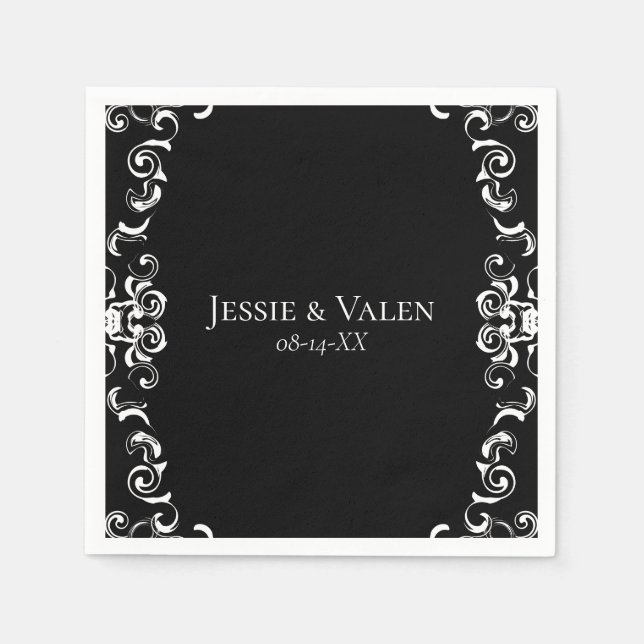 Black & White Swirl Gothic Wedding Napkins (Front)