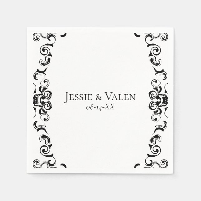 Black & White Swirl Gothic Wedding Napkins (Front)