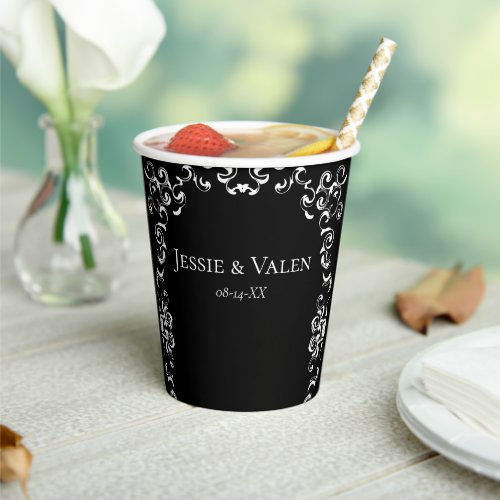 Black  White Swirl Gothic Wedding Paper Cups