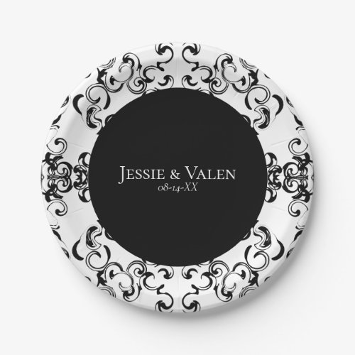 Black  White Swirl Gothic Wedding Paper Plates