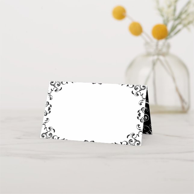 Black & White Swirl Gothic Wedding Place Card (Front)
