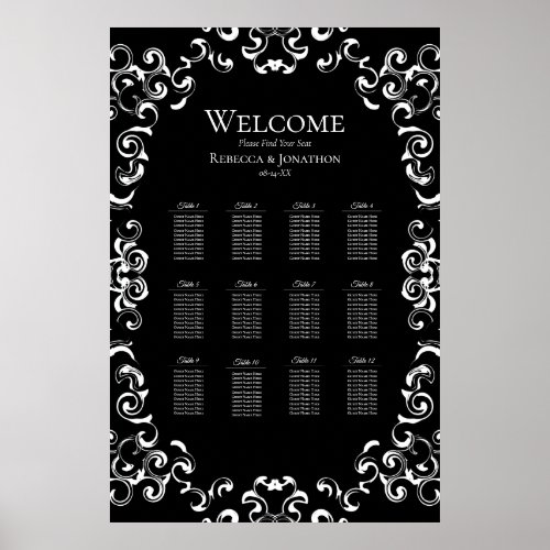 Black  White Swirl Gothic Wedding Poster